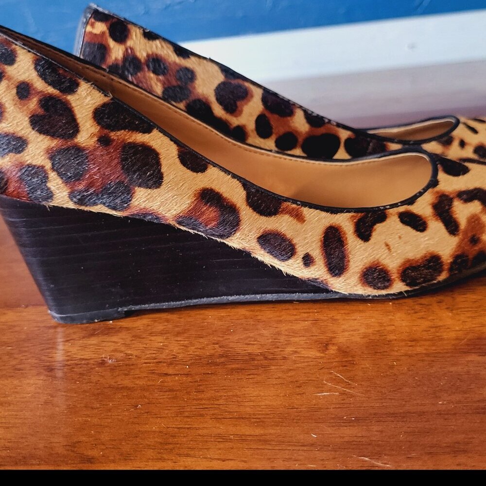 Nine West ~ Sz 6M ~ Leopard Print ~ Real Fur Wedge Shoes ~ NWOT